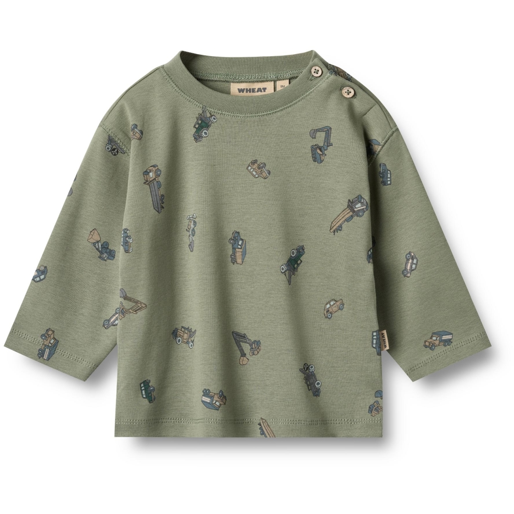 Wheat t-shirt Baby LS Dusty Green Cars