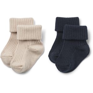 Wheat Sokker Uld 2-pak Ziggy Rib Navy