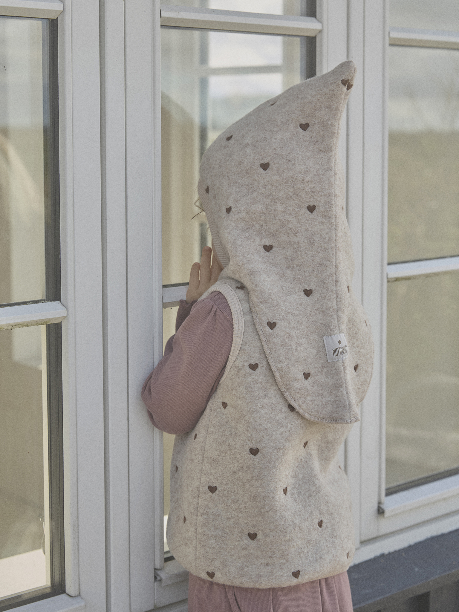 HUTTEliHUT Elefanthue Uld Balaclava Hjerter Sand Melange - Billede 4