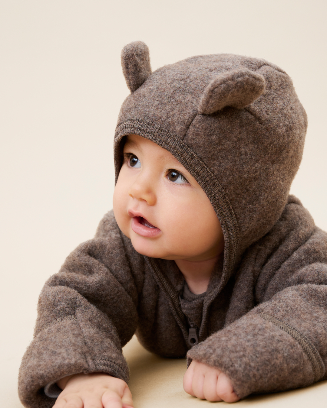 HUTTEliHUT køredragt Uld Pram Suit Ears Fleece Brown Melange - Billede 5