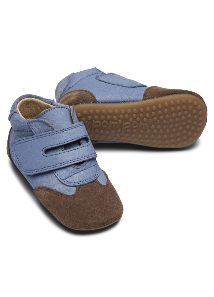 Pom Pom Hjemmesko Beginners Sneaker Velcro Dusty Blue Combi - Billede 2