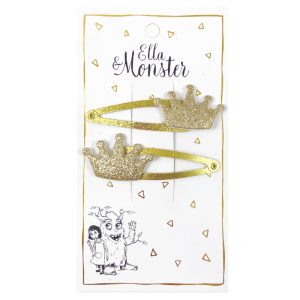 Ella & Monster Hårspænde Glitter Gold Crown 2 stk.