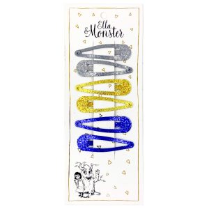 Ella & Monster Hårspænde Glitter Sølv, guld og blå 6 stk.