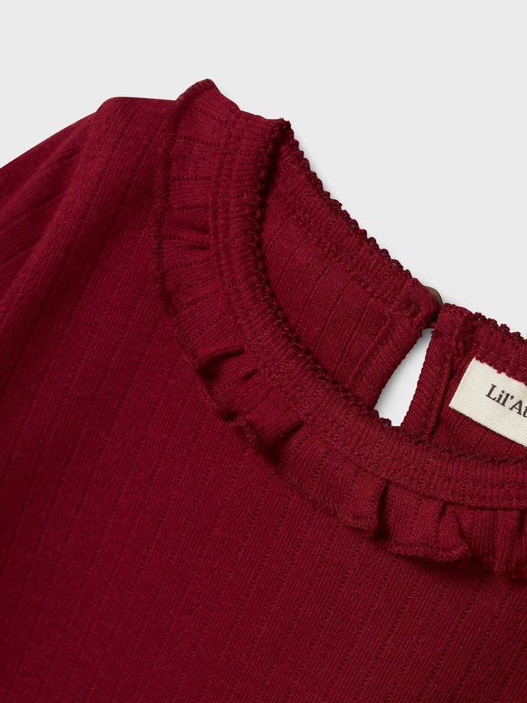Lil' Atelier Bluse Mini LS Rachel Nim Slim Red Dahlia - Billede 3