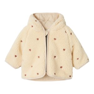 Lil' Atelier Jakke Baby Nalo Hjerter Sherpa Loose Sand Shell