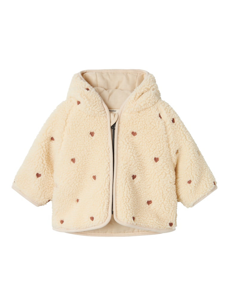 Lil' Atelier Jakke Baby Nalo Hjerter Sherpa Loose Sand Shell