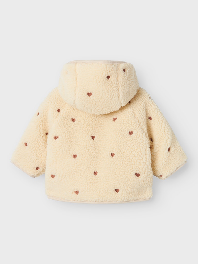 Lil' Atelier Jakke Baby Nalo Hjerter Sherpa Loose Sand Shell - Billede 3