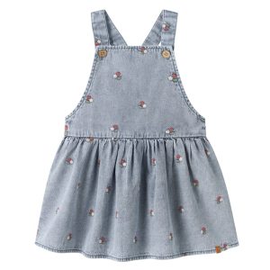 Lil' Atelier Kjole Mini SL Funda Emb Medium Blue Denim