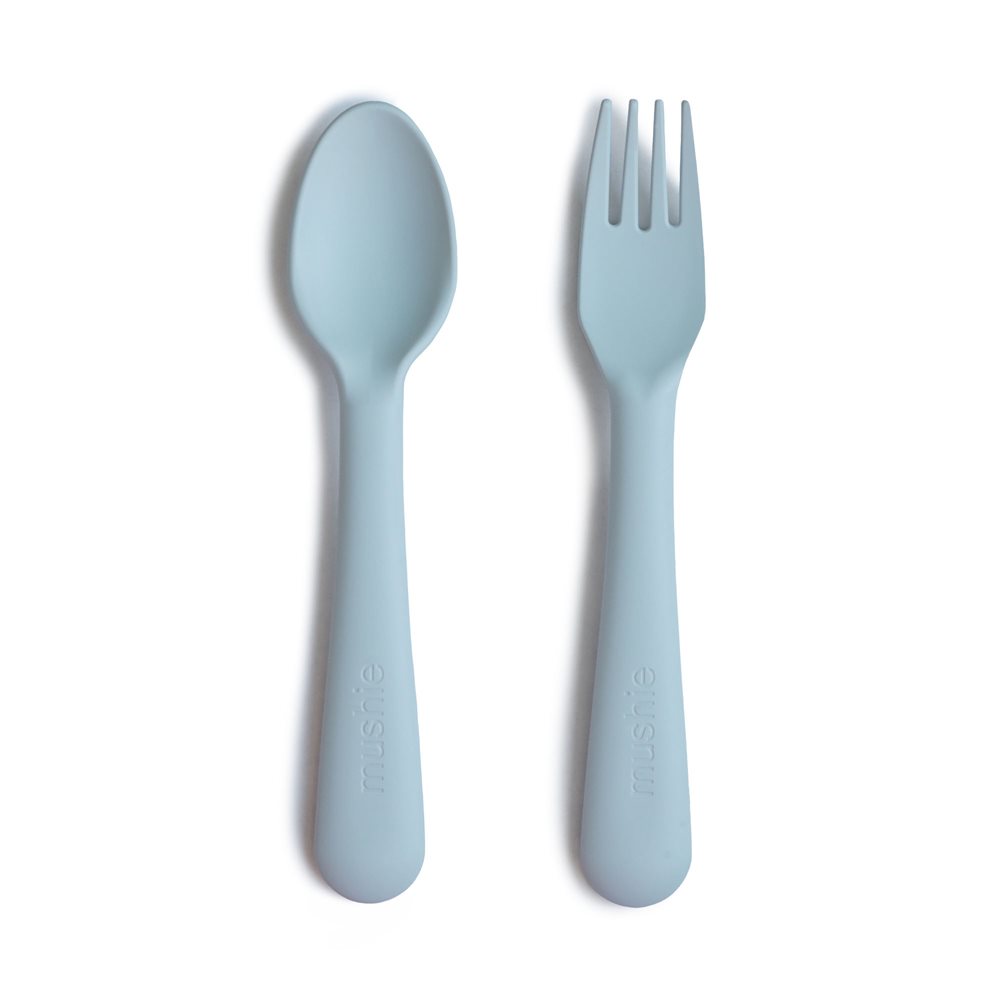 Mushie Børne Bestiksæt Ske og Gaffel Powder Blue