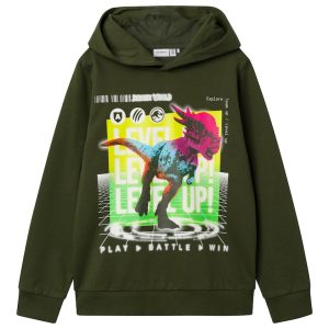 Name It Hættetrøje Hoodie LS Janus Jurassic Rifle Green