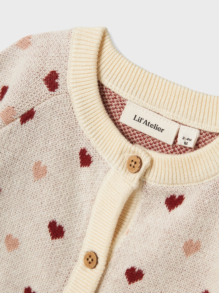 Lil' Atelier Cardigan LS Strik Baby Saran Heart Turtledove - Billede 3