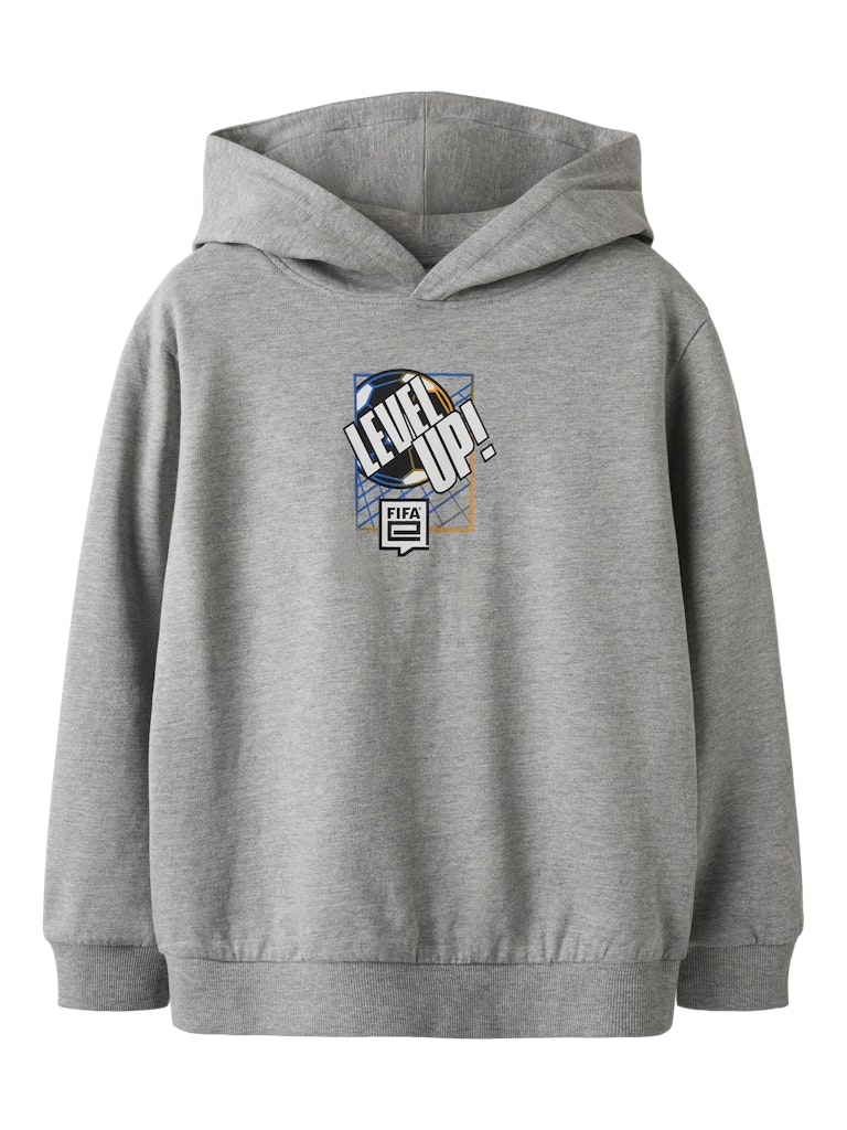 Name It Hættetrøje Hoodie Kids LS Niles Fifa-E Grey Melange