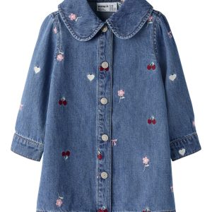 Name It Kjole Mini LS Emily Emb Medium Blue Denim