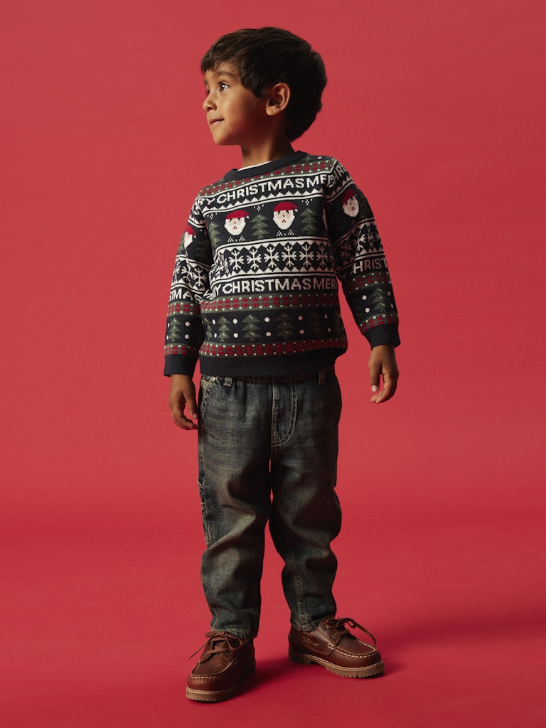 Name It Strik Bluse LS Mini Rastokka Christmas Dark Sapphire - Billede 4