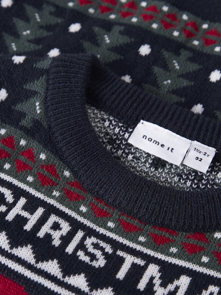 Name It Strik Bluse LS Mini Rastokka Christmas Dark Sapphire - Billede 3