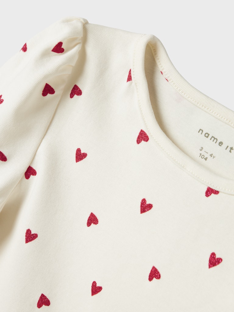 Name It T-shirt LS Mini Heart XSL Cloud Dancer - Billede 3