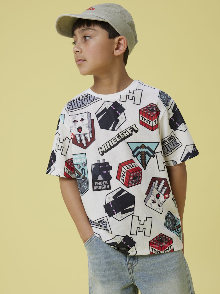 Name It T-shirt SS Map Minecraft Bright White - Billede 5