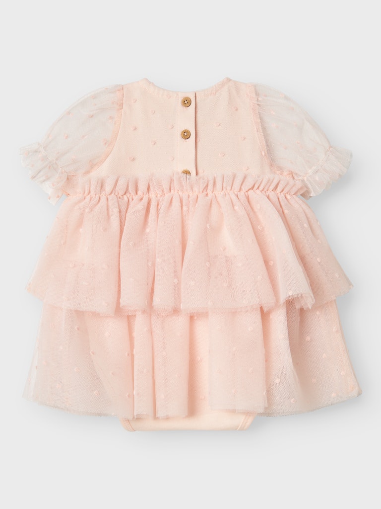 Lil' Atelier Kjolebody SS Frilla Loose Tulle Dress Peach Blush - Billede 2