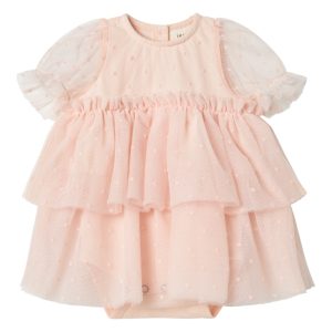 Lil' Atelier Kjolebody SS Frilla Loose Tulle Dress Peach Blush