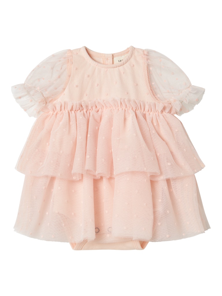 Lil' Atelier Kjolebody SS Frilla Loose Tulle Dress Peach Blush