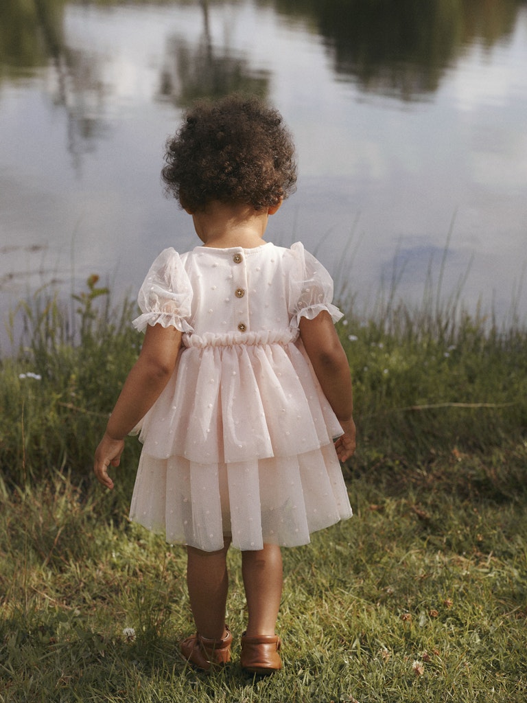 Lil' Atelier Kjolebody SS Frilla Loose Tulle Dress Peach Blush - Billede 5