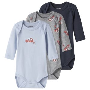 Name It Body 3-pak LS Firetruck Grey Melange