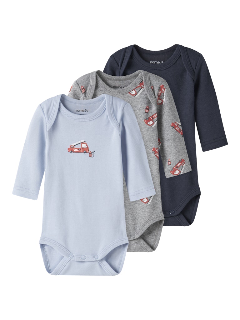 Name It Body 3-pak LS Firetruck Grey Melange