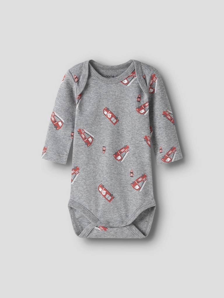 Name It Body 3-pak LS Firetruck Grey Melange - Billede 5