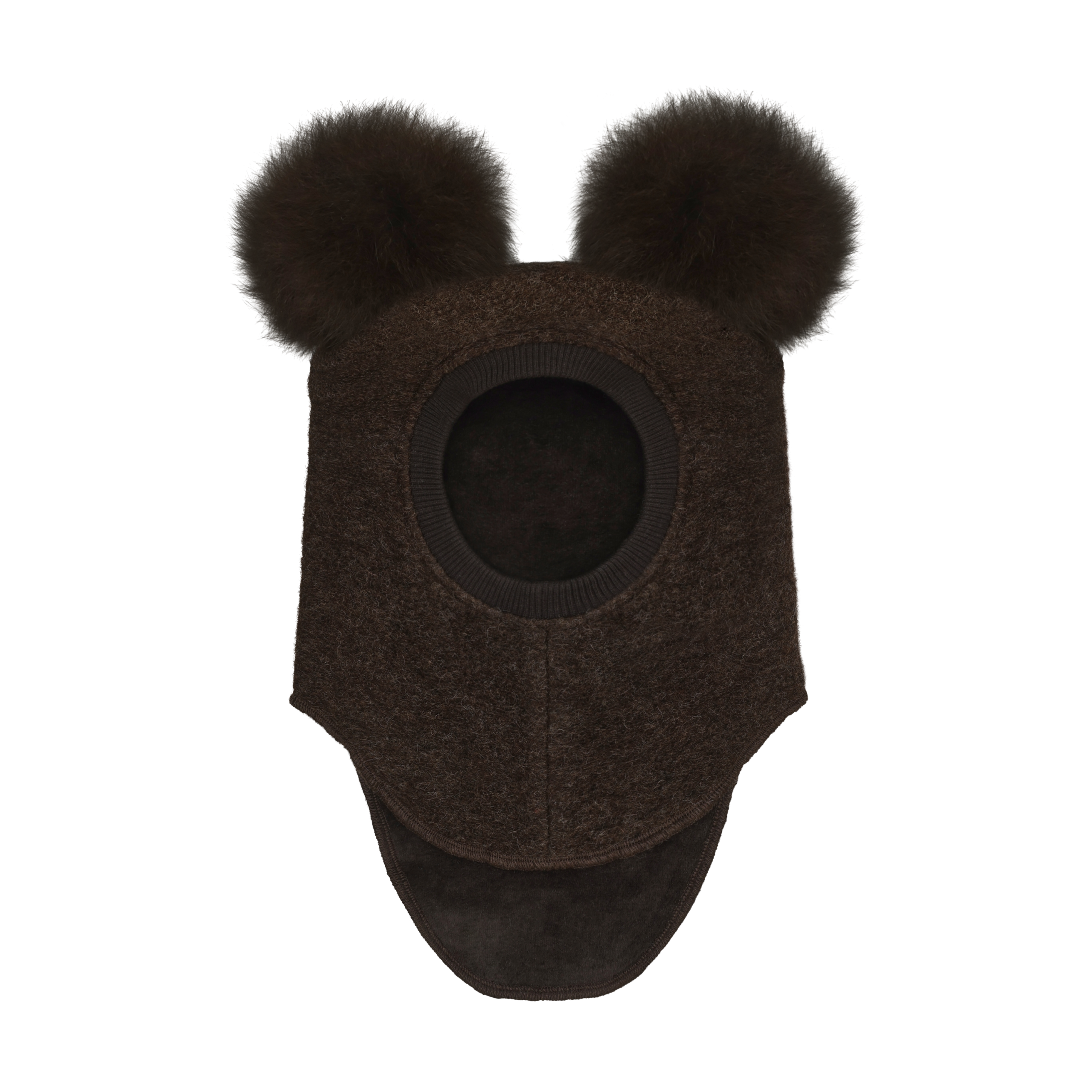 HUTTEliHUT Elefanthue Uld Balaclava Alpaca Pompoms Dark Brown Melange - Billede 2