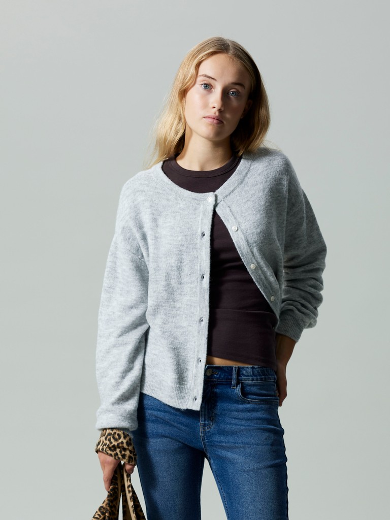LMTD Cardigan LS Lodet Strik Light Grey Melange - Billede 4
